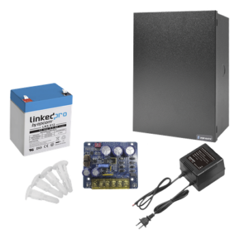 Kit con fuente PLB3 con salida de 12 Vcc a 4 Amper, incluye transformador y batería de 12 V a  5.5 Amper