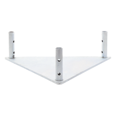 Base Triangular para Torre / Placa Acero 1/4' / Niple 3/4' Galvanizado / Peso 6 kg / Compatible STZ45