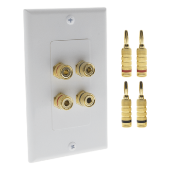 Placa de Pared para Altavoz / 2 Altavoces / 4 Postes Banana / Conectores Chapados en Oro / 75 x 115 x 15 mm / Sin Soldadura