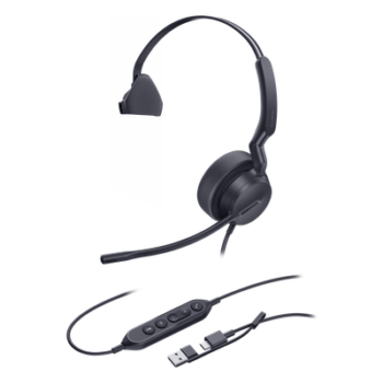 Diadema Alámbrica / Monoauricular / Audio HD 20 Hz-20 kHz / USB-C con Adaptador USB-A / Cancelación de Ruido con IA / Altavoz 35 mm con EQ Dinámico
