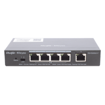 Switch Administrable PoE / 5 Puertos Gigabit / 4 Puertos PoE 802.3af/at / 54 W / Capacidad 10 Gbps / Gestión Cloud / Sin Ventilador