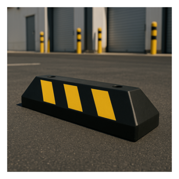 Tope de Estacionamiento Vehicular / Hule Reciclado / 55cm / 1.8ft / Franjas Amarillas Reflejantes / Carga 5 Toneladas