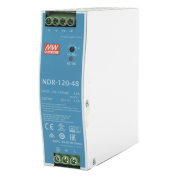Fuente de poder industrial de 120 W, salida 48 Vcc, entrada 90~264 VCA, para montaje en riel DIN,