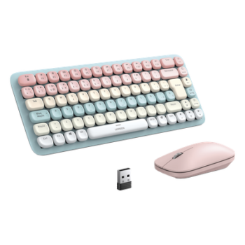 Paquete de Teclado y Mouse | 85 teclas en Español | Bluetooth y 2.4GHz |  Mouse Ambidiestro  | Sensor de DPI ajustable | Efectos de Iluminación del Teclado | Amplia compatibilidad | Color Rosa.