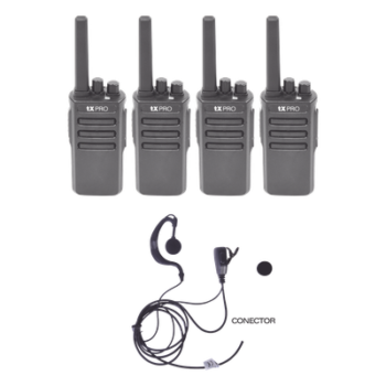 Kit de Radios UHF / 400-470 MHz / 5W / 16 Canales / 4 Unidades con Manos Libres