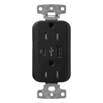 Receptáculo con USB / 15 A 125 V~ / Power Delivery 55 W / USB-A y USB-C / Tamper Resistant / Acabado Satinado Midnight
