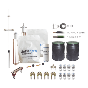 Kit Pararrayo / Torre 15 m (49 ft) / Dipolo Corona Aluminio / Cable Cobre 1/0 AWG / Electrodo 30A / Radio Cobertura 72°