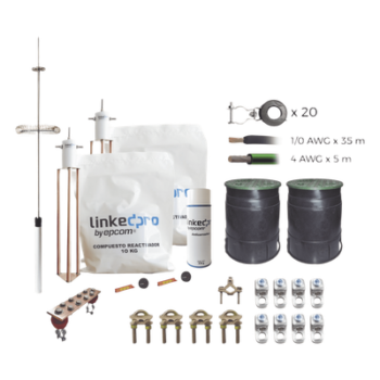 Kit Pararrayo con Accesorios de Instalación en Torre / 30 m (98 ft) / Radio Cobertura 72° / Cable 1/0 AWG / Conectores Cal. 4-2/0 AWG
