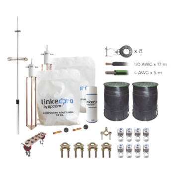 Kit de Protección Contra Rayos / Torre 12 m (39.4 ft) / Electrodo Cobre Delta / Pararrayos Aluminio Ionizado / Cable 1/0 AWG