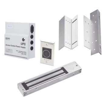 Kit de Control de Acceso / Fuente 12 VCD 5A con Respaldo / Chapa Magnética 600 lbs / Botón Sin Contacto / Montajes L y Z