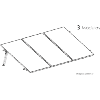 Estructura de Montaje Fotovoltaico / Losa Plana / Configuración 1x3 / Viento 170 km/h / Inclinación 10° / Rieles E-O 3.55 m (11.65 ft) / Rieles N-S 2.14 m (7.02 ft) / Altura 0.52 m (1.71 ft) / Área 10 m² / Módulos 645
