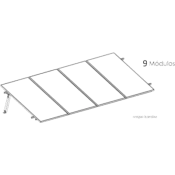 Estructura de Montaje Fotovoltaico / Losa Plana / Configuración 1x3 / Viento 170 km/h / Inclinación 10° / Rieles E-O 3.55 m (11.65 ft) / Rieles N-S 2.14 m (7.02 ft) / Altura 0.52 m (1.71 ft) / Área 10 m² / Módulos 645