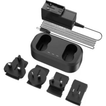 Cargador de Baterías Dual / Carga Simultánea de 2 Baterías / Entrada AC 100~240 V / Salida DC 20 V / Indicador LED Triple / 4 Adaptadores Internacionales