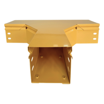 Charola T Horizontal para Fibra Óptica / Aluminio 4" x 4" / Radio de Curvatura 8" / Recubrimiento Epóxico Amarillo / Incluye Tapa y Accesorios