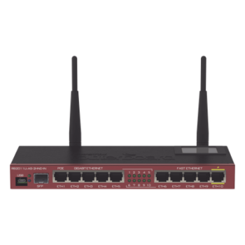 Router Board, 10 Puertos Ethernet, 1 Puerto SFP, Wi-Fi de Gran Cobertura 2.4 GHz Antenas de 4 dBi, hasta 1 Watt de potencia