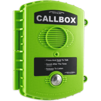 Callbox Inalámbrico UHF / Frecuencia 450-470 MHz / Gabinete IP57 Policarbonato / Alimentación Baterías D o Externa / Antena Interna Ajustable / Botón PTT Antivandálico