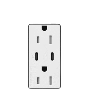Tomacorriente Receptáculo / 120V / 15A / Obturador de Seguridad / Perfil Delgado 7.6 mm / USB-C PD 55W / Color Blanco