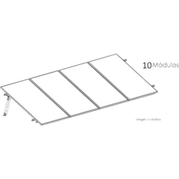 Estructura de Montaje Fotovoltaico / Losa Plana / Configuración 1x3 / Viento 170 km/h / Inclinación 10° / Rieles E-O 3.55 m (11.65 ft) / Rieles N-S 2.14 m (7.02 ft) / Altura 0.52 m (1.71 ft) / Área 10 m² / Módulos 645