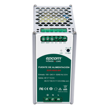 Fuente de Alimentación Industrial / Riel DIN / 48 VCC / 5 A / 240 W / Eficiencia ≥ 90% / -20 a 70 °C / Cargador de Batería Integrado