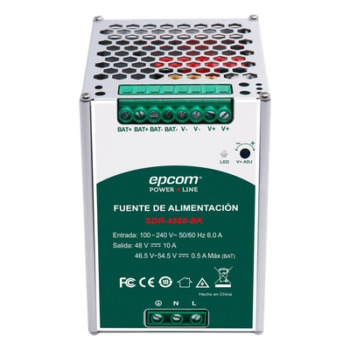 Fuente de Alimentación Industrial DIN Riel / 480 W / Salida 48 VCC 10 A / Eficiencia ≥93% / Carga de Batería / -20°C a 70°C